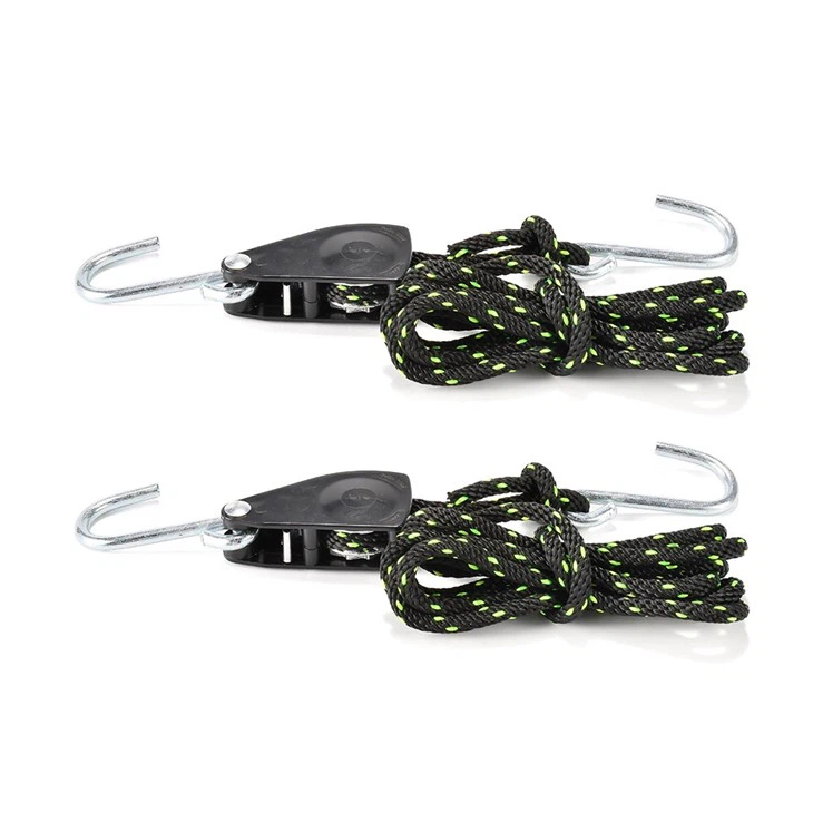 1/4 Inch Outdoor Adjustable Hanging Rope Ratchet Strap With Hooks
